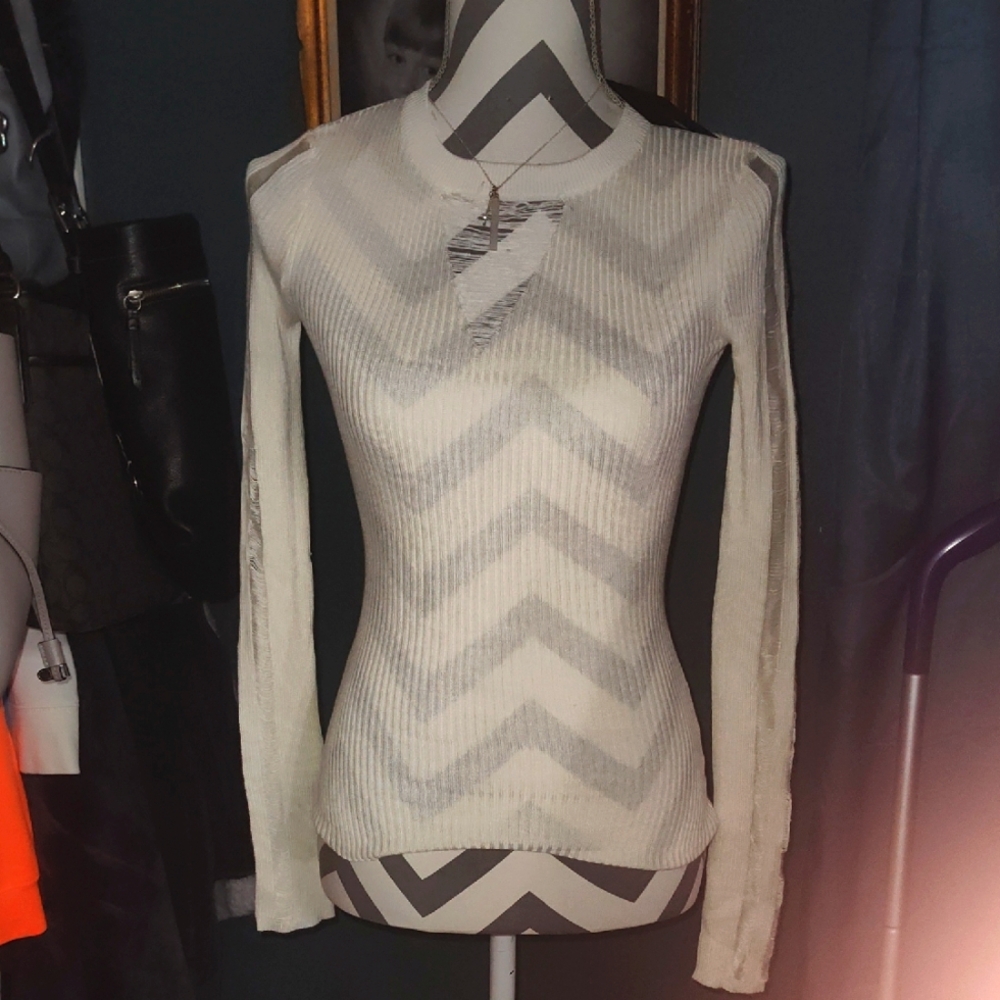 Fashion Nova Becca Sweater Cream Long Sleeve Ribbed Sweater Size Extra Small